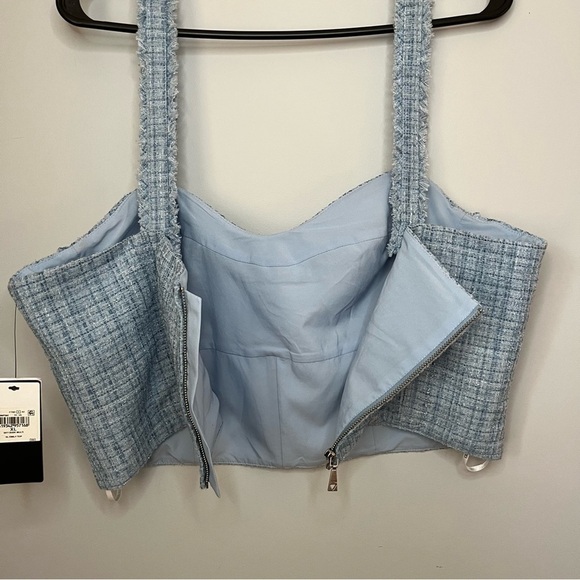 Guess Emily Sky Blue Tweed Plaid Cropped Bustier Top Size XLarge NWT - Picture 15 of 16